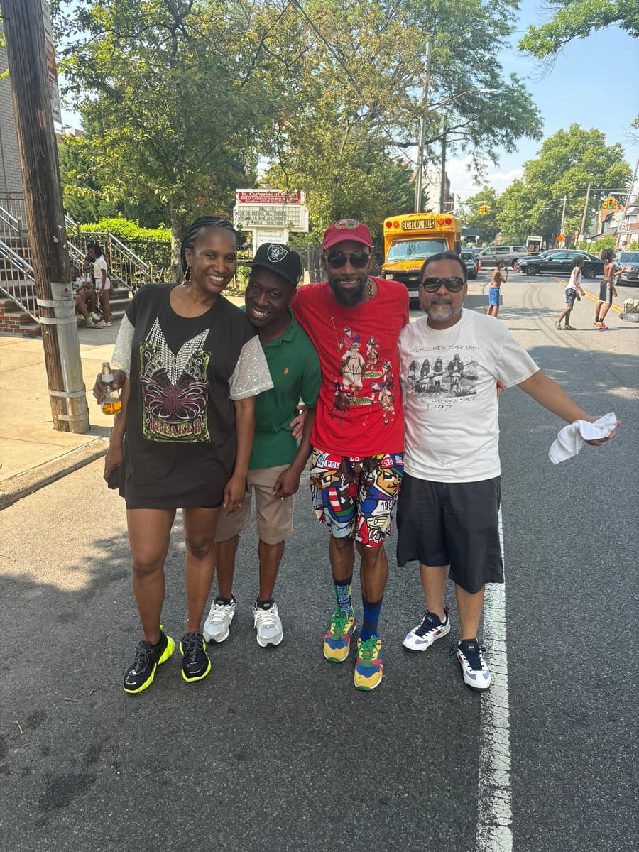 Four neighbors together on the avenue